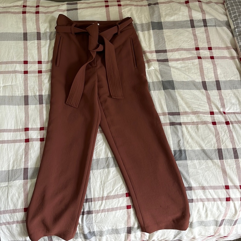 Aritzia Wilfred Tie-Front Pant (dark brown/mauve, regular length, size 2)